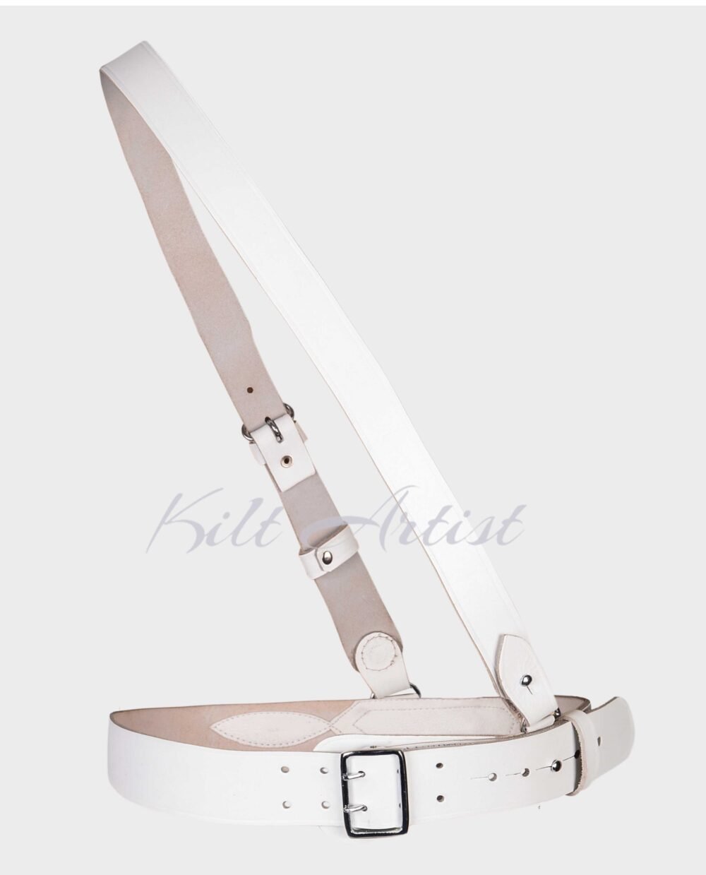 White With Silver Accessories Sam Browne Kilt Belt