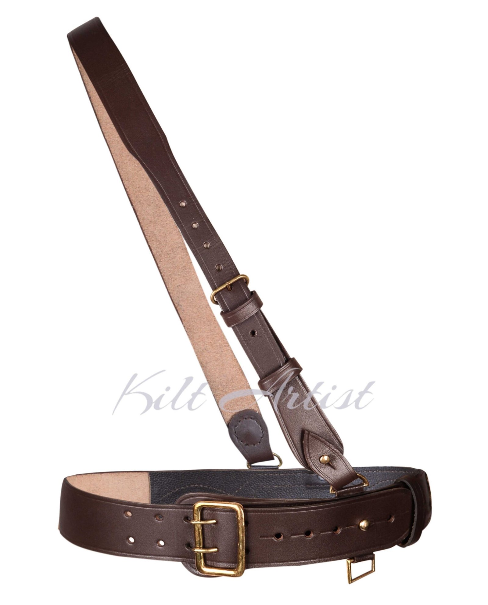 Brown With Gold Accessories Sam Browne Kilt Belt