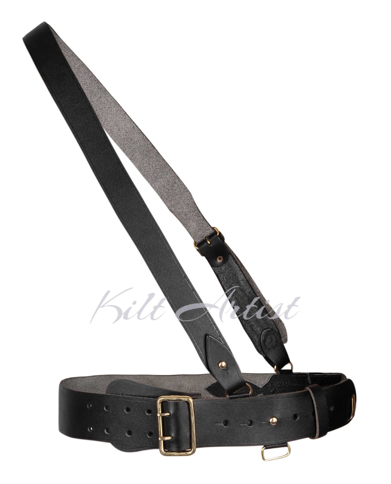 Black With Gold Accessories Sam Browne Kilt Belt