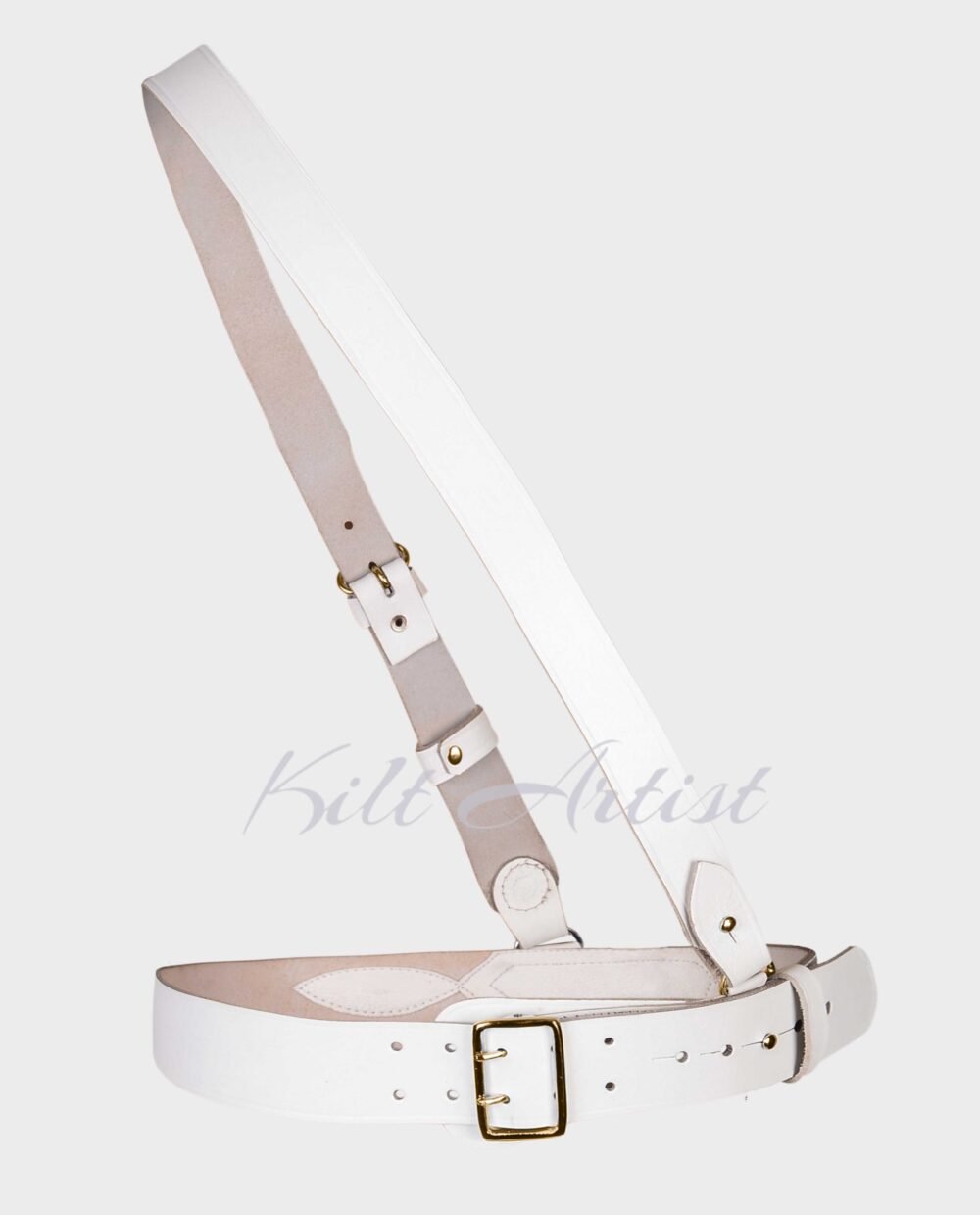 White With Gold Accessories Sam Browne Kilt Belt
