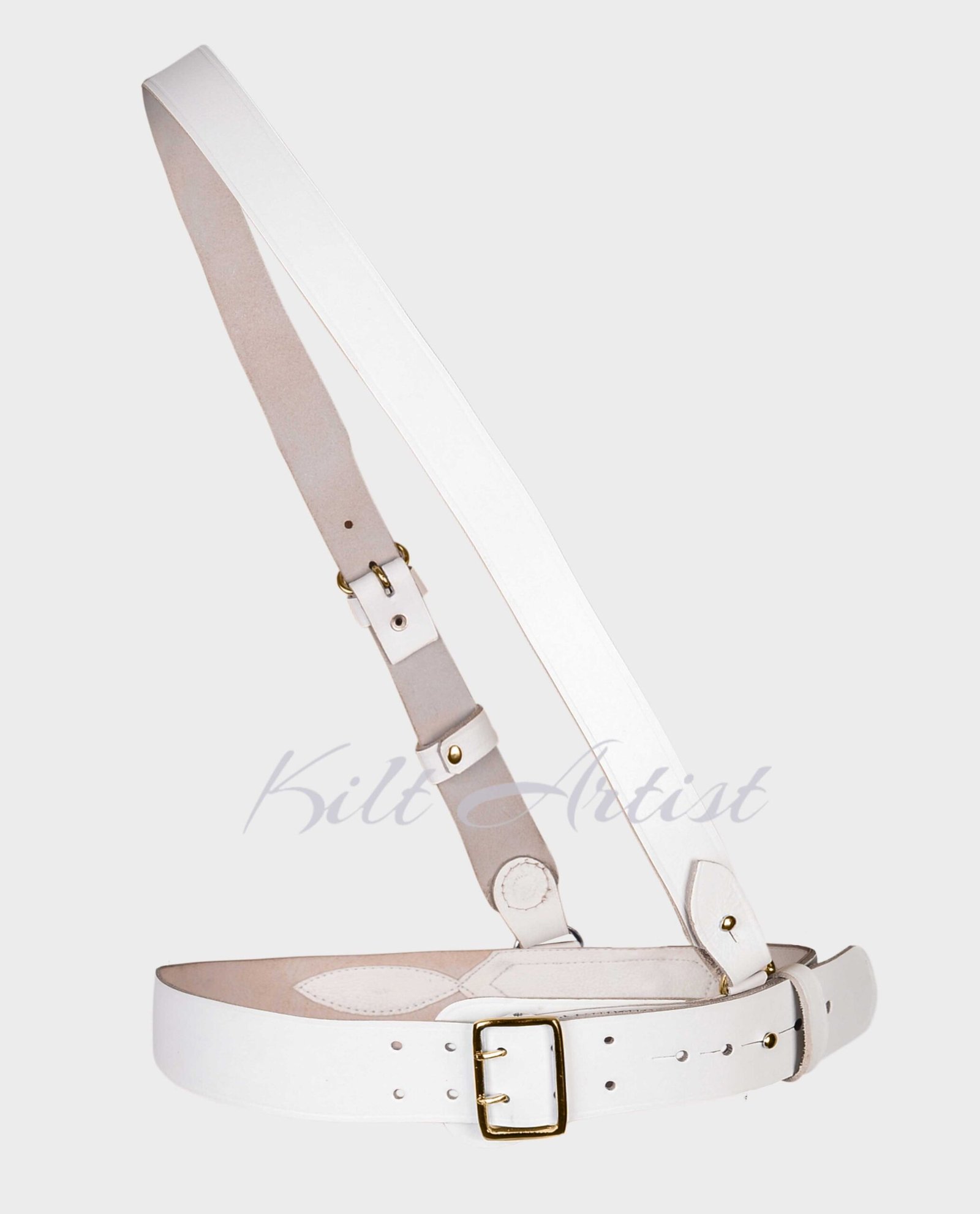 White With Gold Accessories Sam Browne Kilt Belt