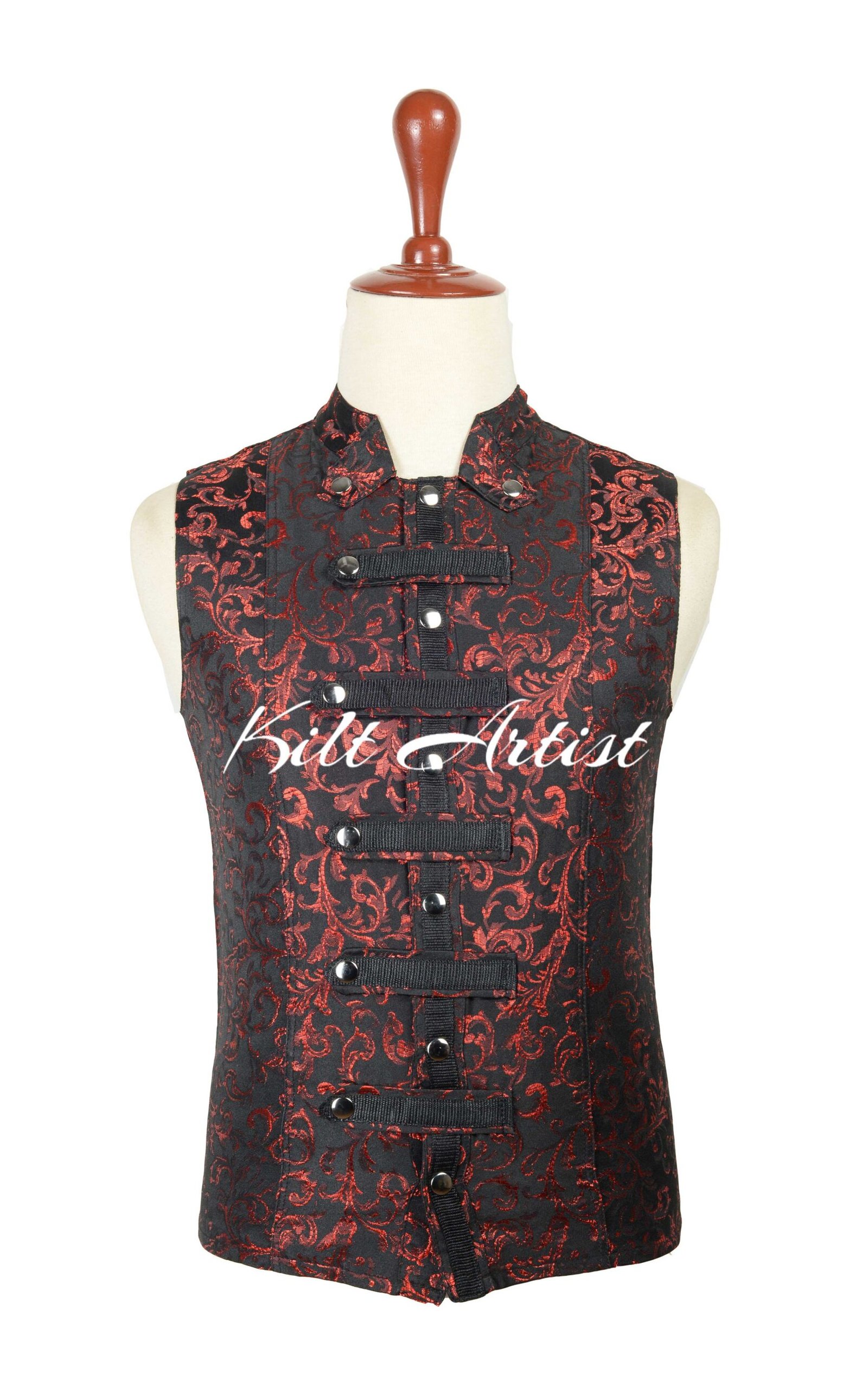 Red Brocade Gothic Punk Rock Vest