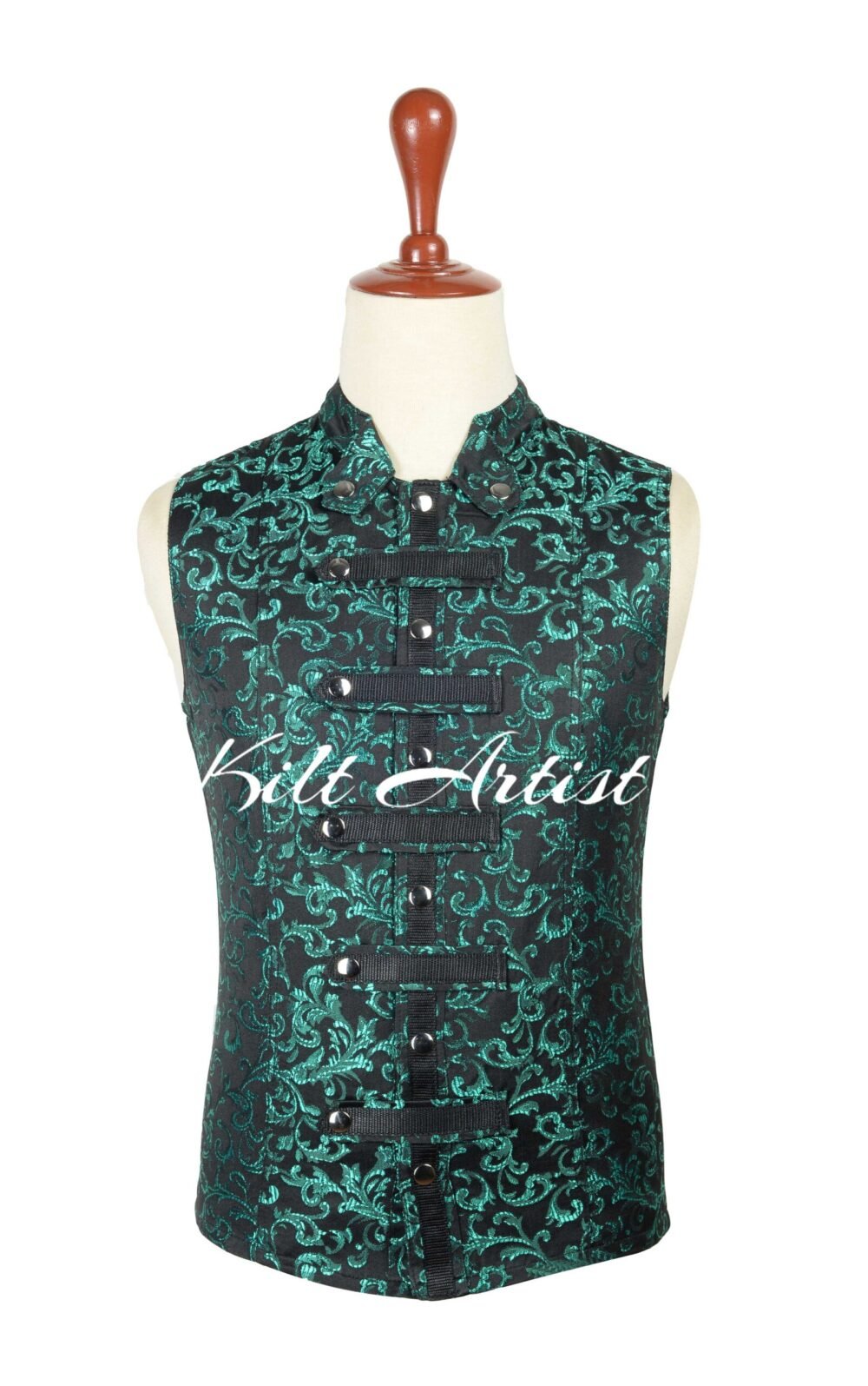 Green Brocade Punk Rock Gothic Vest