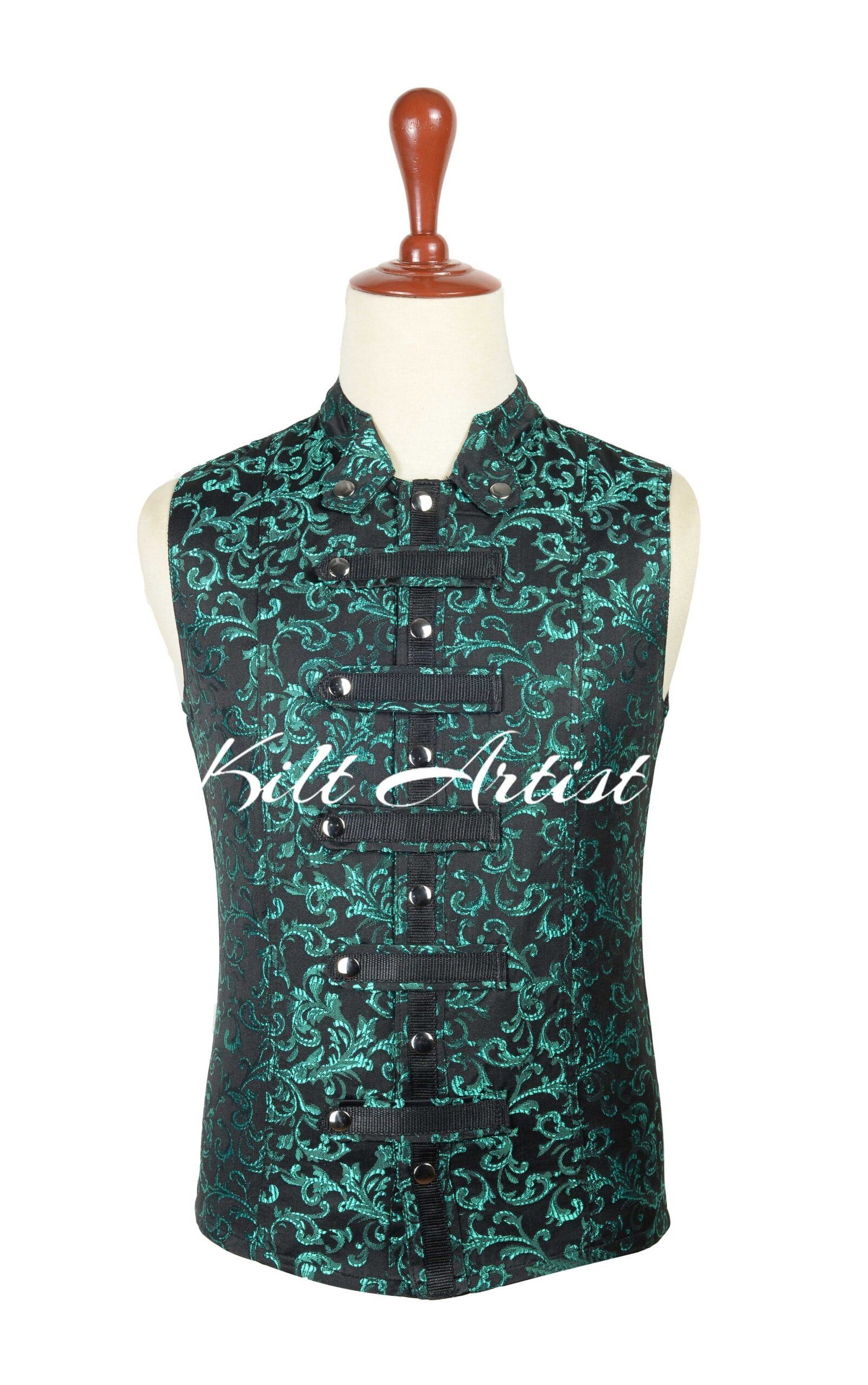 Green Brocade Punk Rock Gothic Vest