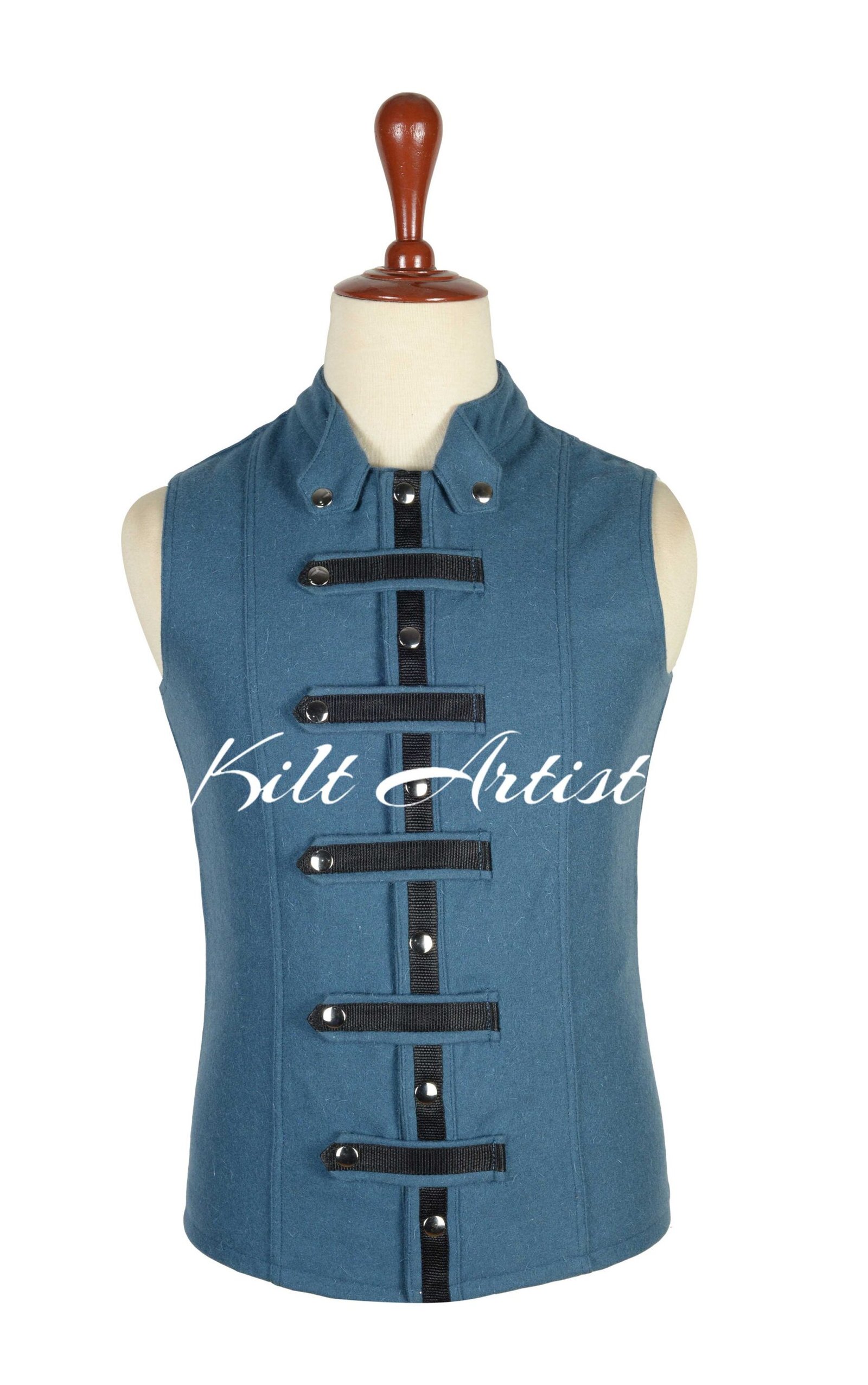 Lovat Blue Wool Punk Rock Waistcoat