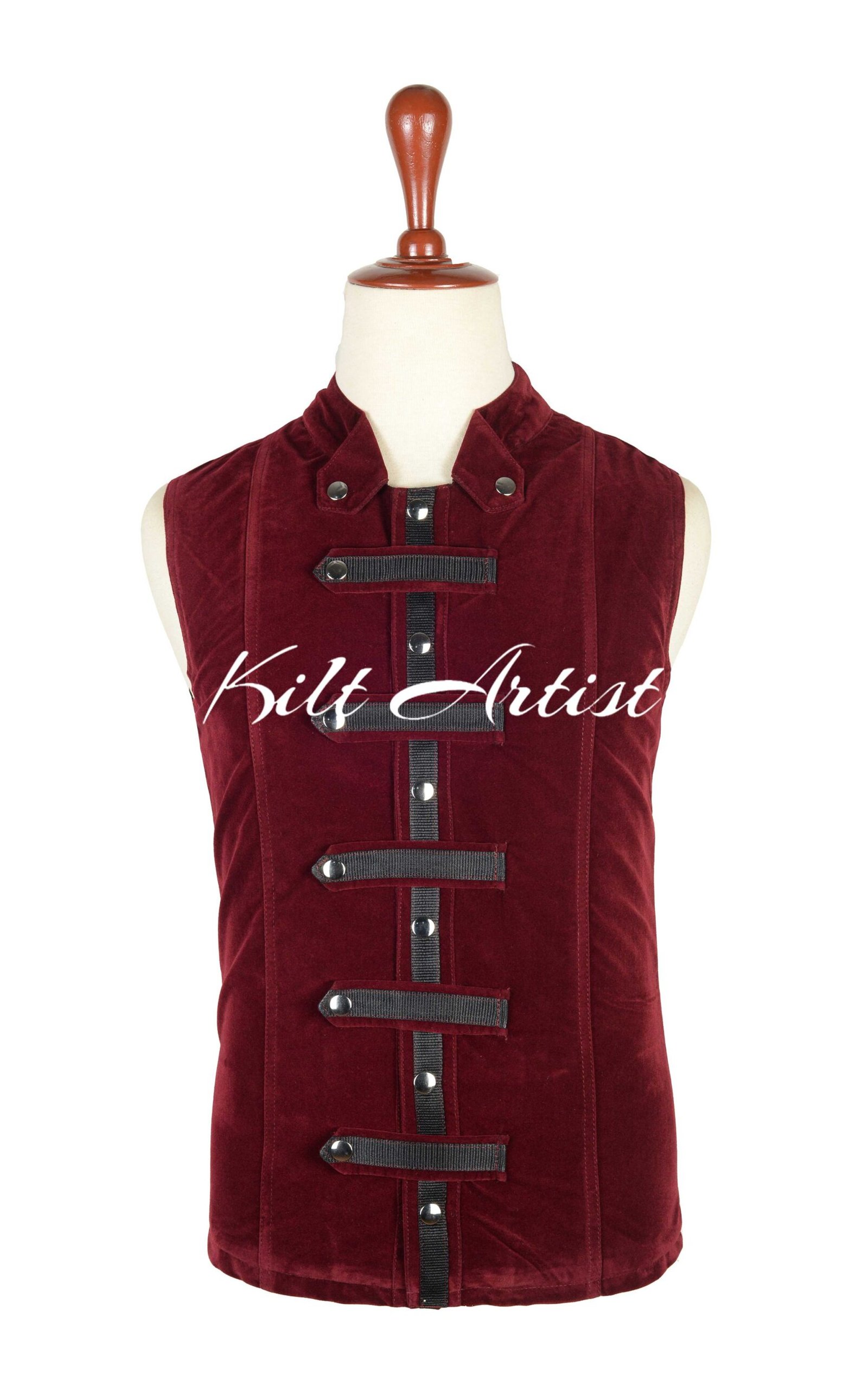 Red Vine Velvet Punk Rock Sleeveless Waistcoat