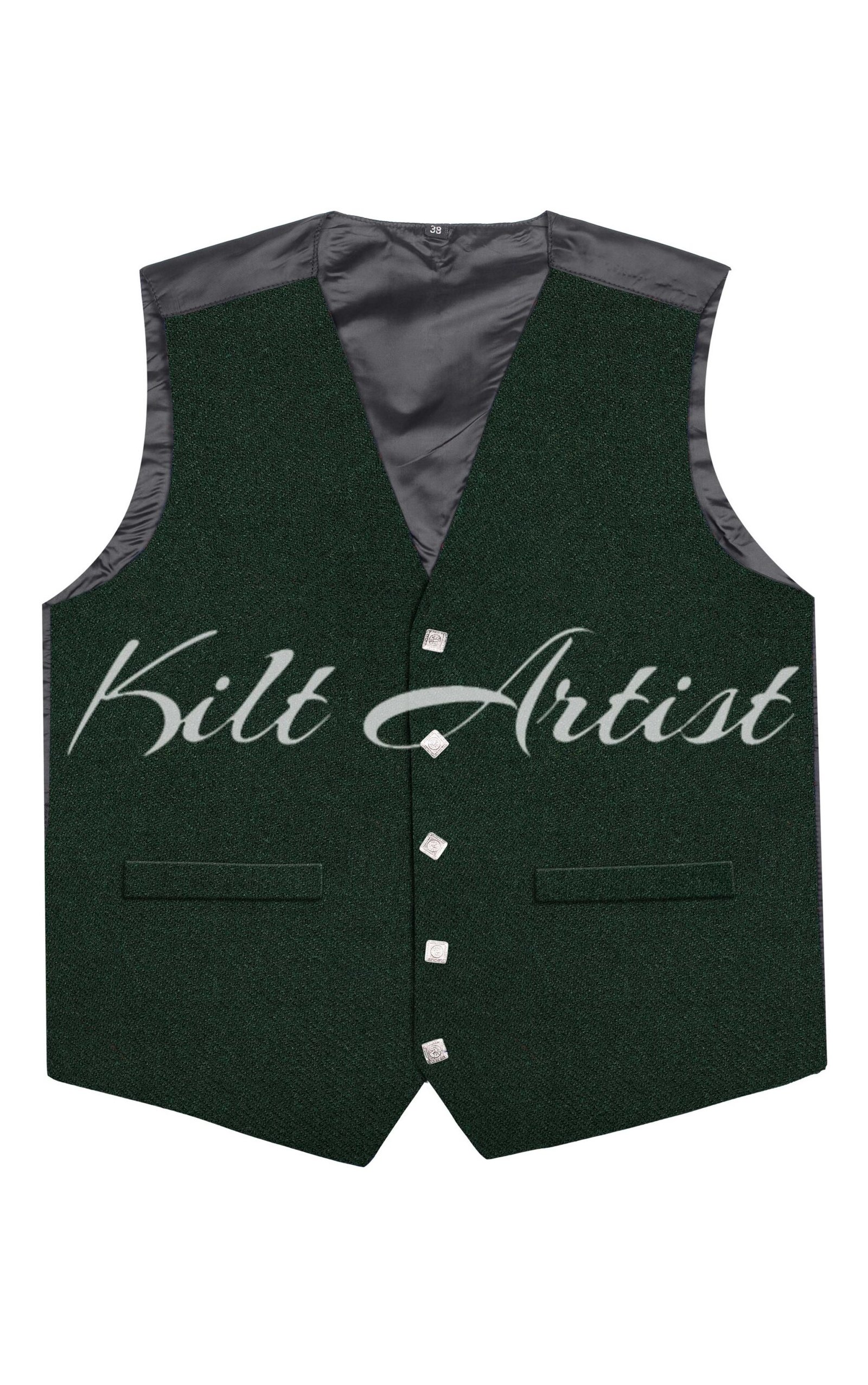 Solid Green Tartan Argyll Waistcoat