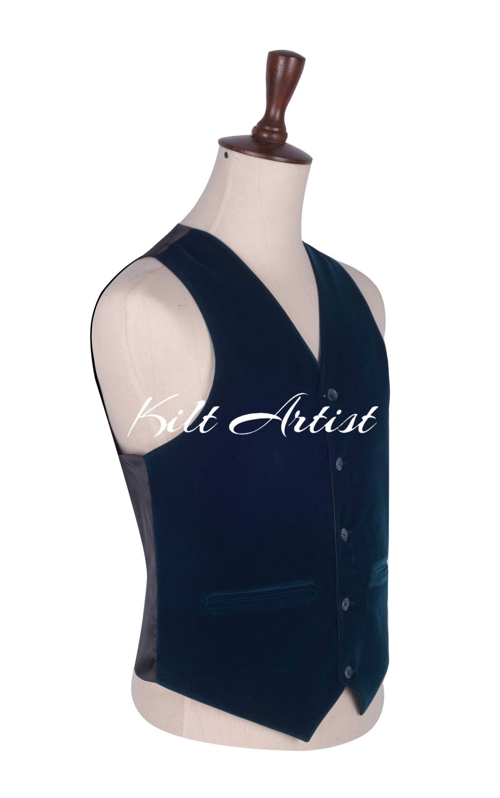 Torquise Blue Velvet Waistcoat - Image 2